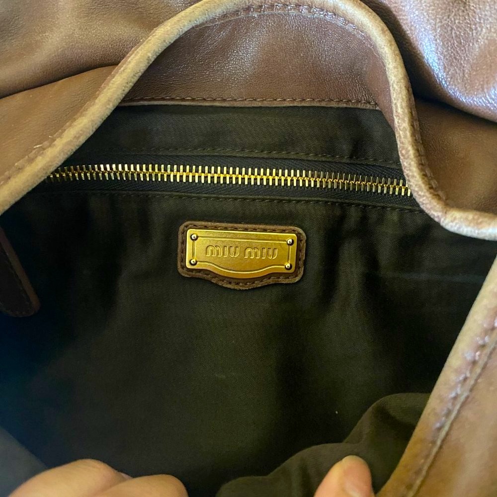 Miu Miu Brown Leather Pleated Hobo Bag - Picture 6 of 7